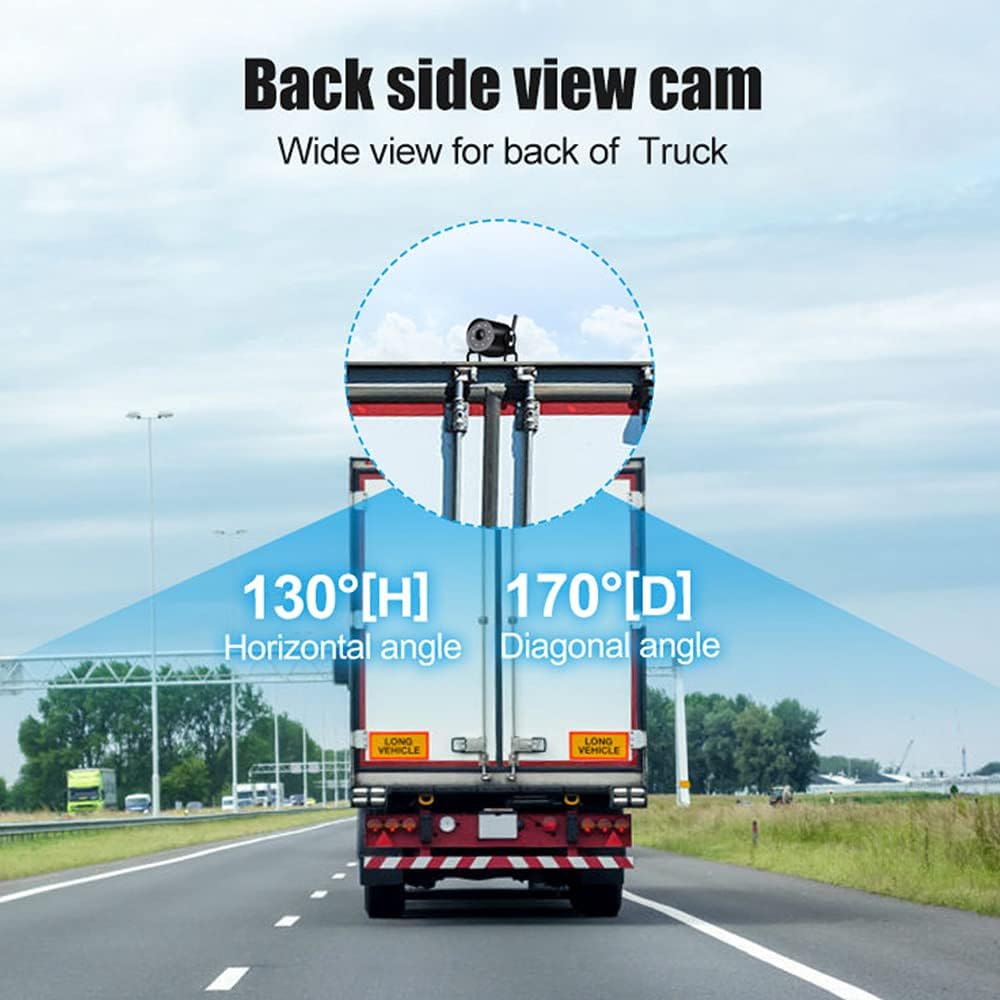 Image showing the wide 170-degree diagonal view angle of the OBEST reversing camera from the perspective of a truck.