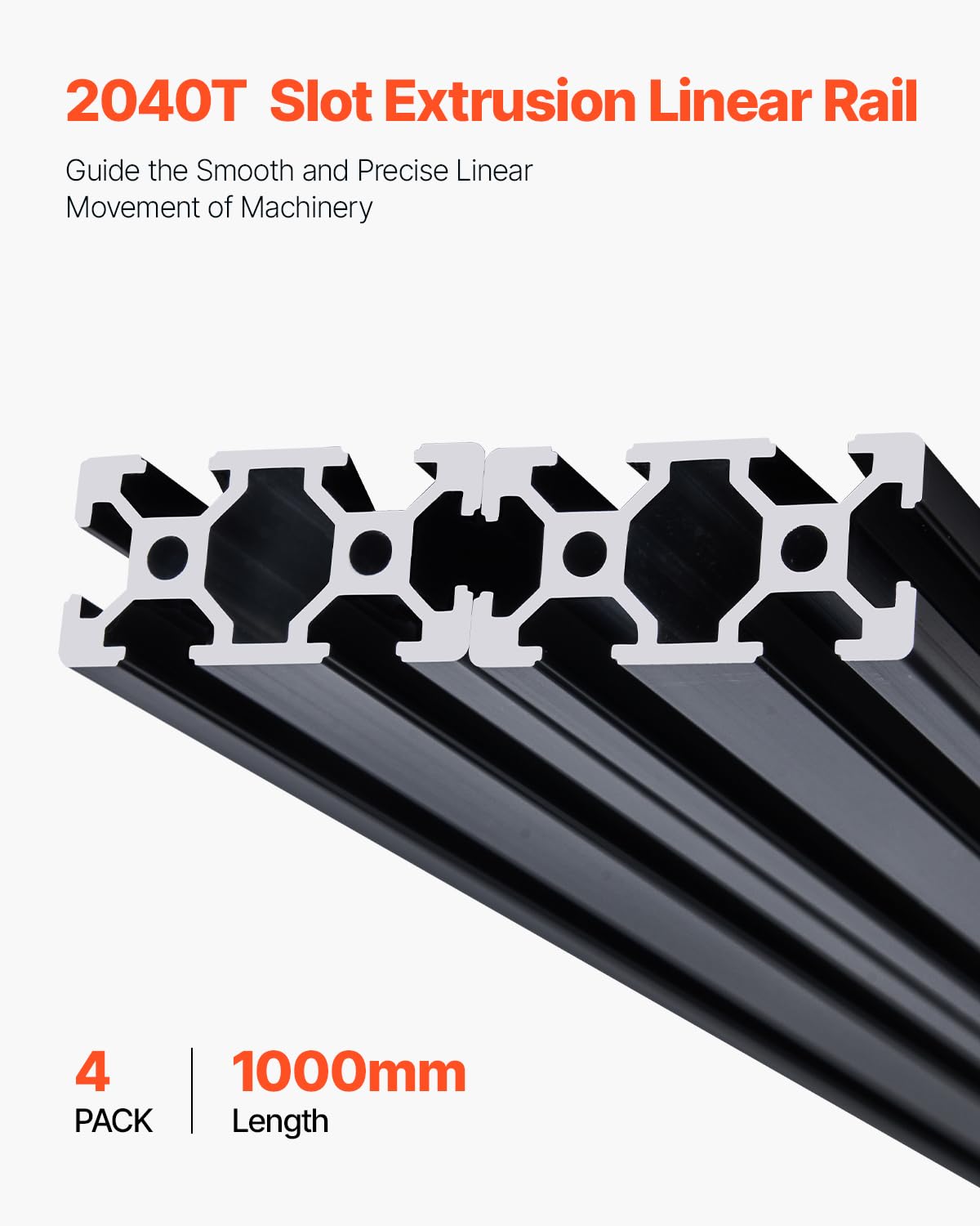 VEVOR 4er Set Aluprofil 1000 mm T-Nut 2040 Aluminium-Strangpressprofil eloxiert Linearschiene Nutenprofil für 3D-Drucker CNC-Maschine DIY
