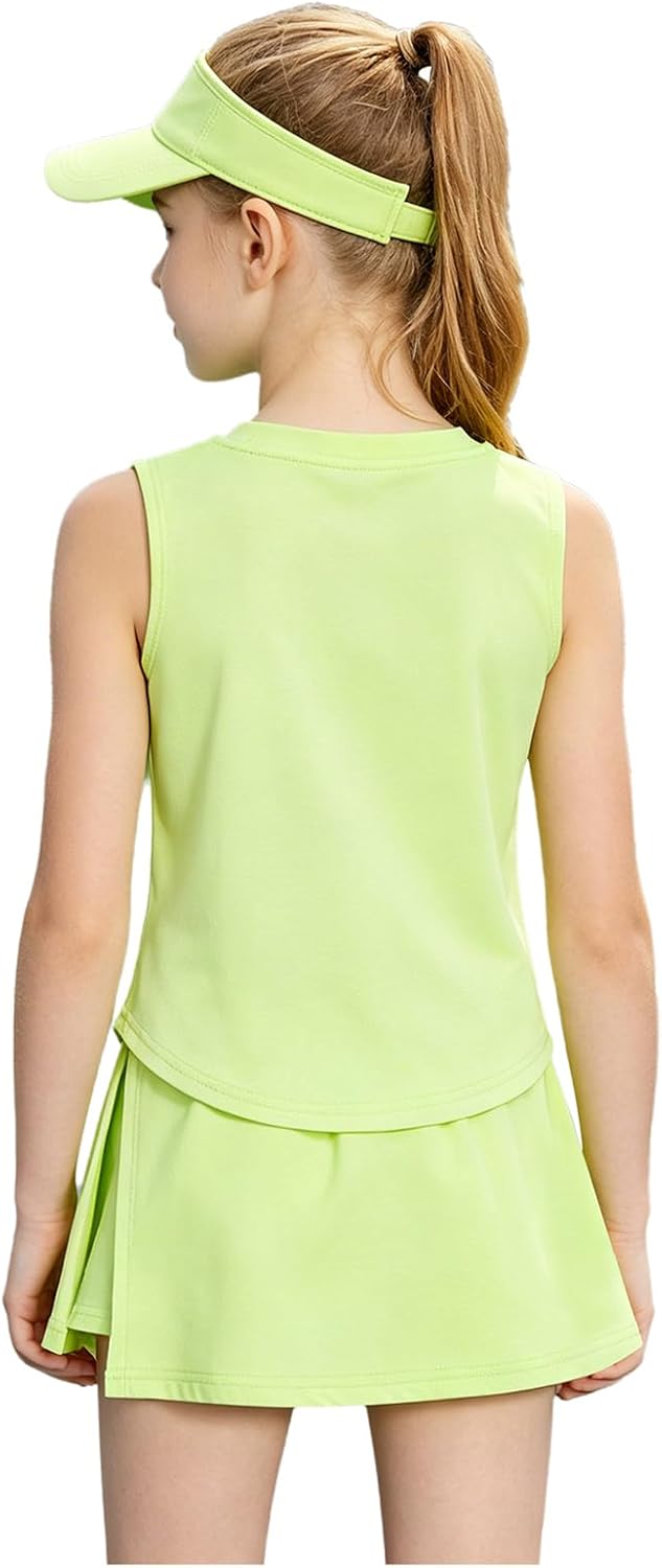 Kids Youth Tennis Skirt Set Exercise Class Fitness Wear | Tennis Skort with Shorts Set,Round Neck,Elastic Waist,Side Split Design,Indoor Exercise,Street Activity,Practice Gear