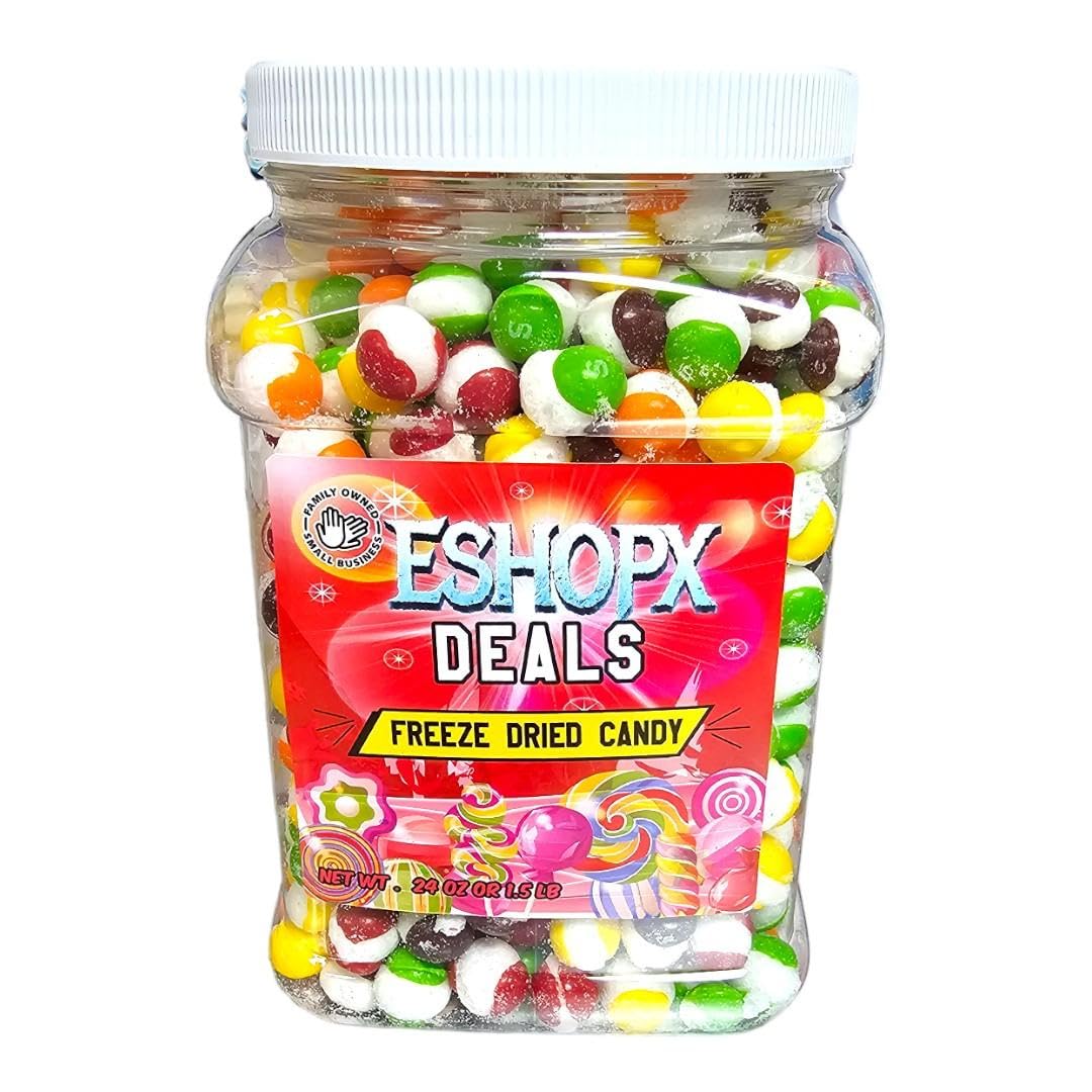eShopX Freeze Dried Candy - Premium Original Fruit Flavored Freeze Dried Crunchy Candy, 24 oz Jar with Bursting Fruity Taste, Party Size (1.5 lb, Original Rainbow) - Ideal Gift Snack