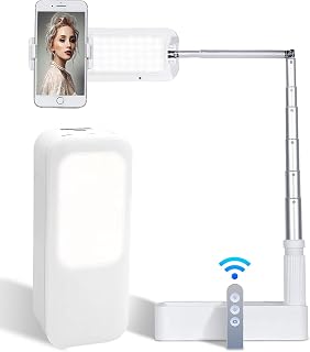 Ring Light, MAIKELU Selfie Ring Light with 360° Rotation Stand and Phone Holder, Rechargeable Wireless Foldable 7 Brightness LED Light with 3 for Makeup/Live Streaming/YouTube/Selfie
