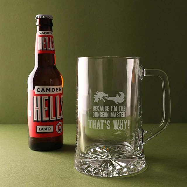 'Because I'm The Dungeon Master That's Why!' Engraved Beer Glass Tankard - Dungeons and Dragons Gifts for Men Women