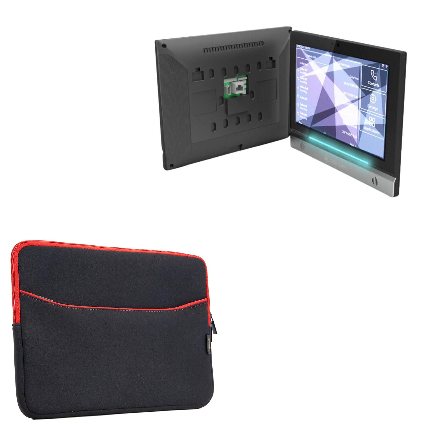 BoxWave Case Compatible with Glory Star Vega VID101 (10.1 in) - SoftSuit with Pocket, Soft Pouch Neoprene Cover Sleeve Zipper Pocket - Jet Black with Red Trim