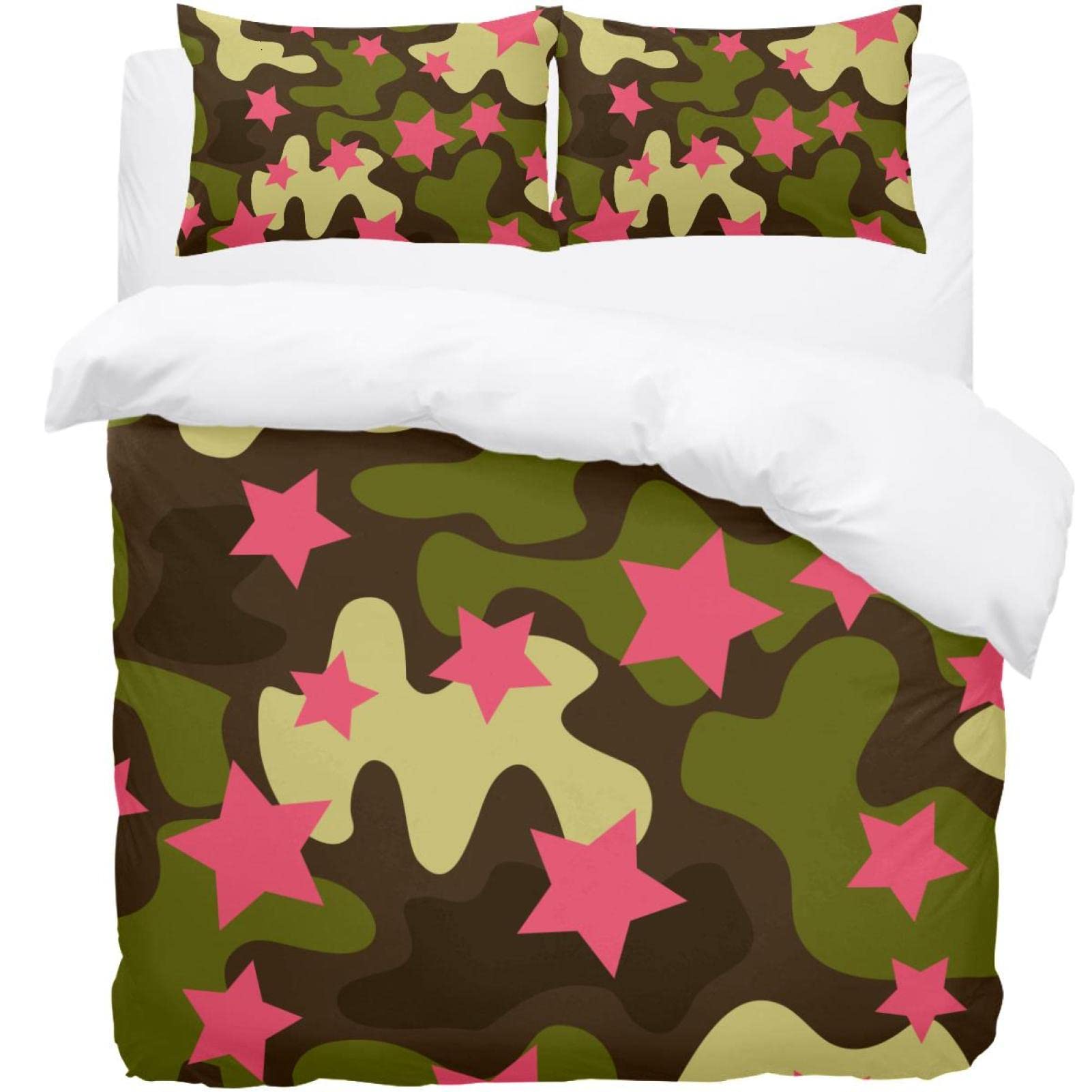 Housse de couette douce motif camouflage et ses taies d'oreiller haute résistance