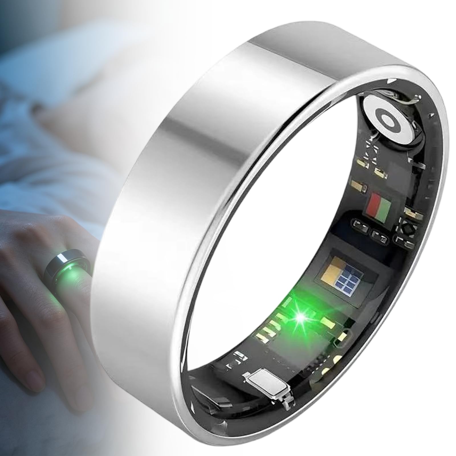 Bague ConnectéE, Autonomie Exceptionnelle avec Charge Rapide MagnéTique, Cardiaque/Pression ArtéRielle/OxygèNe dans Le Sang, PodomèTre, éTanche Ip68 Silver-13