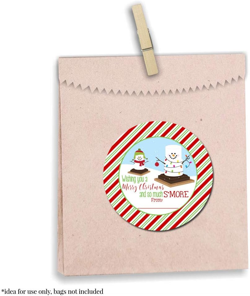 S’More Snowmen Merry Christmas Thank You Stickers 40 Pack 2" Circle Labels, Party Favors, Envelope Seals, Goodie Bags, Cute Holiday Design Packaging, Made in USA by Amanda Creation