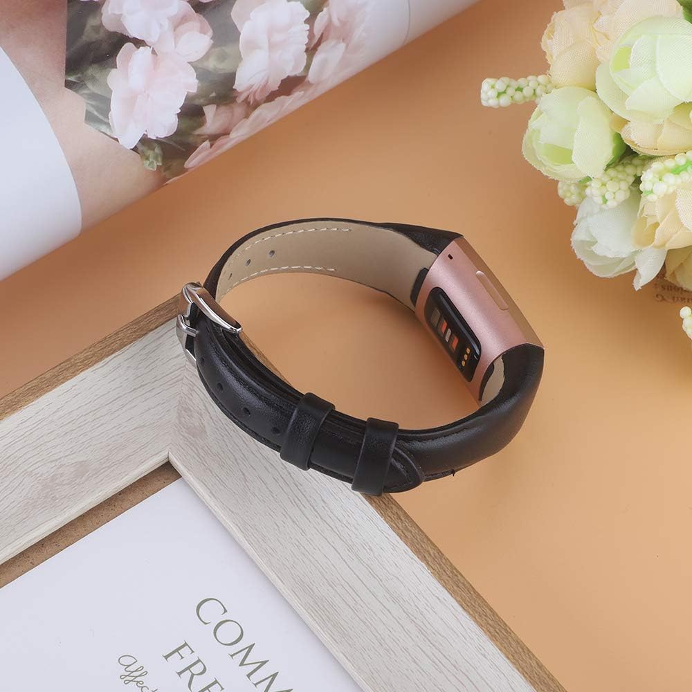 NANW Bands Compatible with Fitbit Charge 4 / Charge 3, Slim Genuine Leather Wristband Replacement Accessories Strap for Women Men Compatible with Fitbit Charge 4 / Charge 3 Small Large