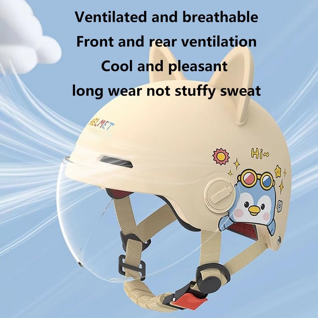 Retro Kids Cat Ears Open Face Children's Motorcycle Half Helmet Vintage Lightweight Motocross Go-Kart Motorbike Helmet for Scooter Moped Cruiser Chopper V DOT Approved with Visor