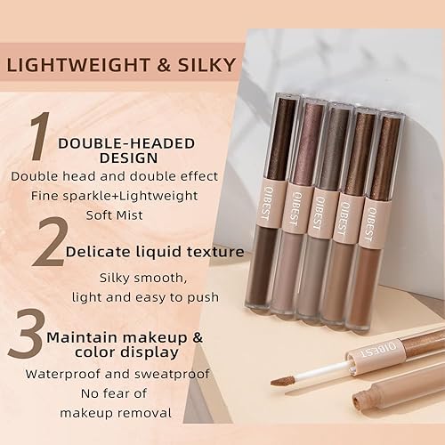 Miniatura 4 de ELSOGO Sombra de ojos líquida, sombra de ojos 2 en 1 con purpurina mate de doble extremo, sombra de ojos líquida metálica impermeable de larga