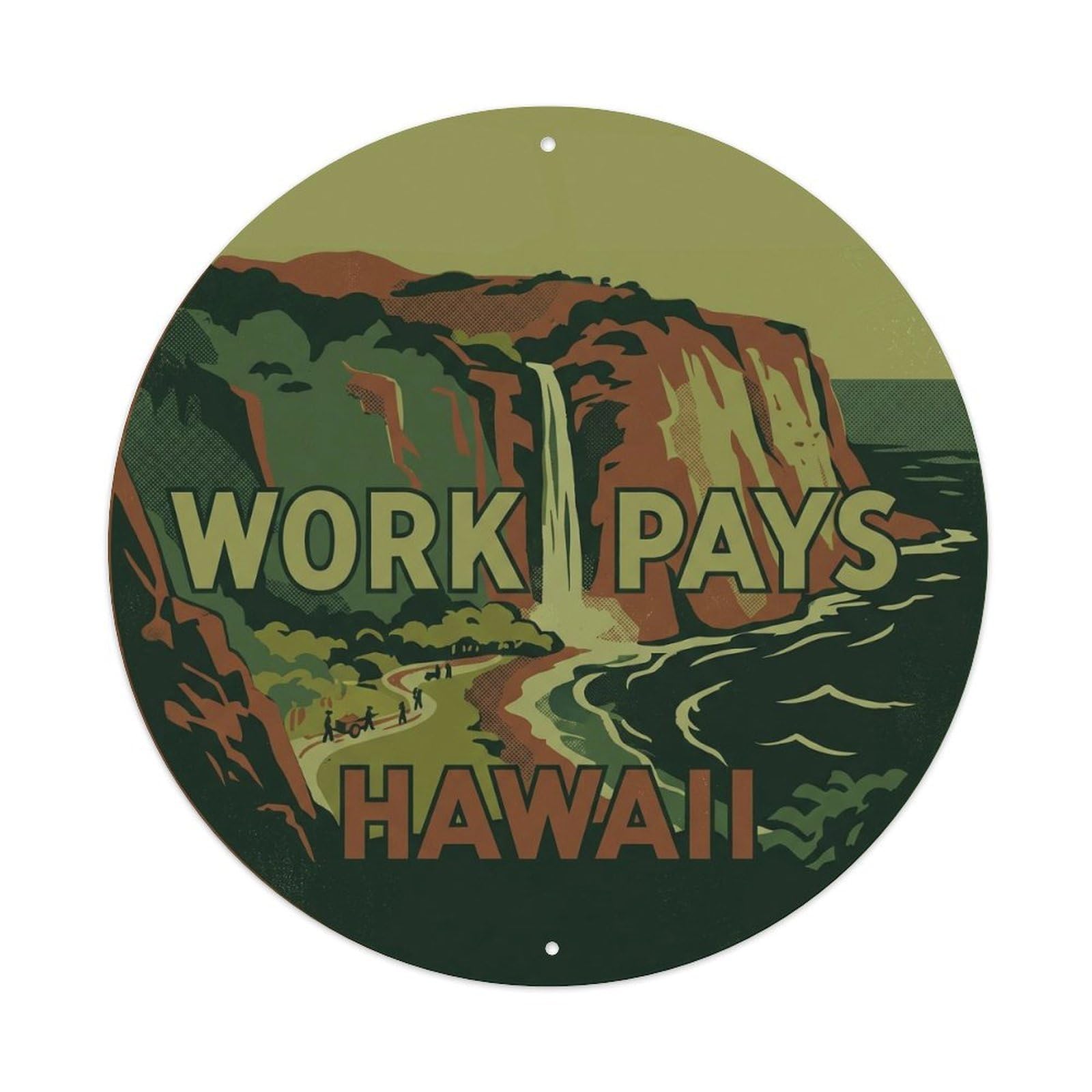 Waipio Valley Waterfall Hawaii Journey Lush Travel Metal Tin Sign