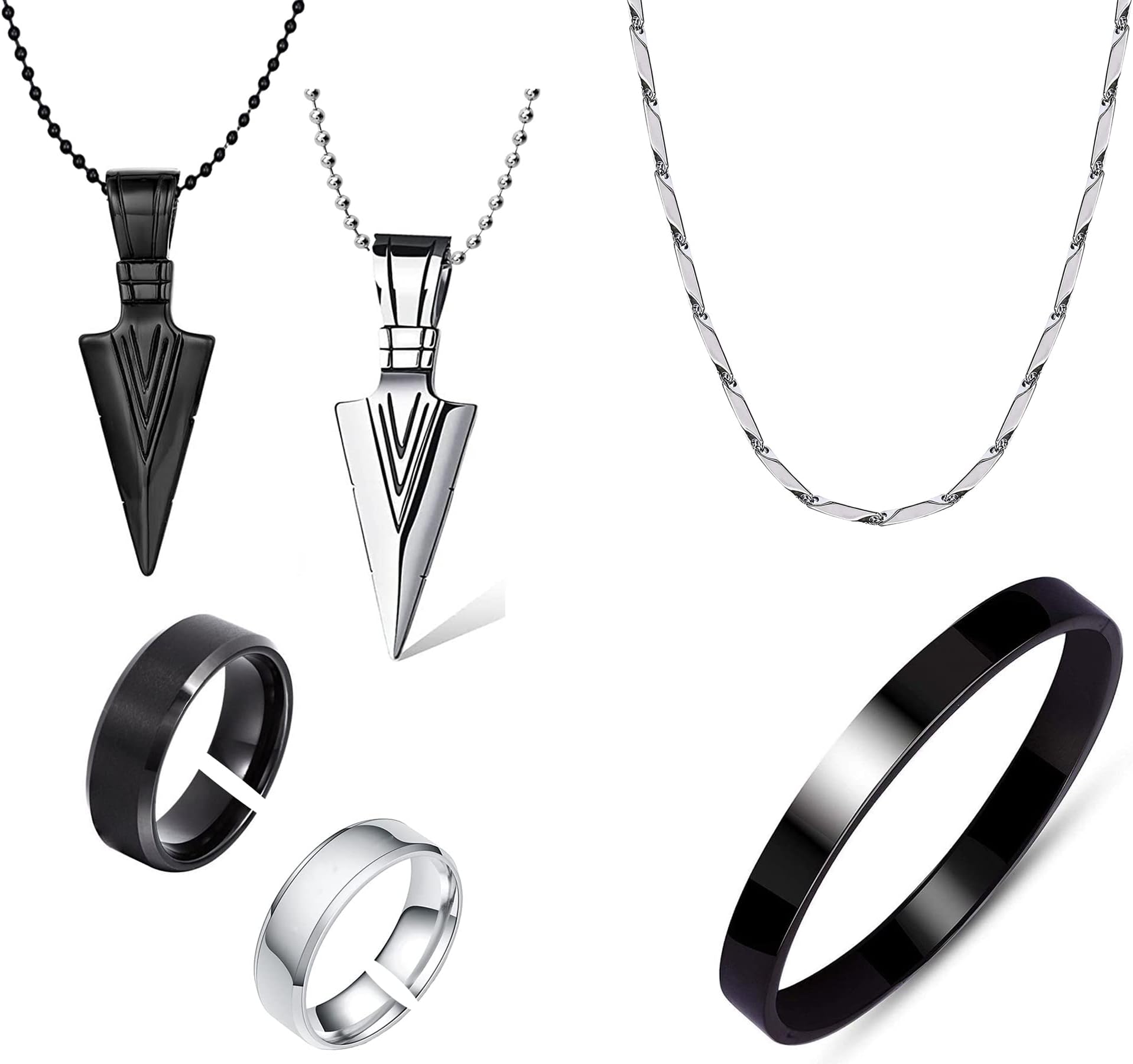 Okos Solid Black and Rhodium Plating Stainless Steel Jewellery Combo Set For Boys and Men PD1000878