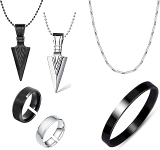 Okos Solid Black and Rhodium Plating Stainless Steel Jewellery Combo Set For Boys and Men PD1000878 Price In India