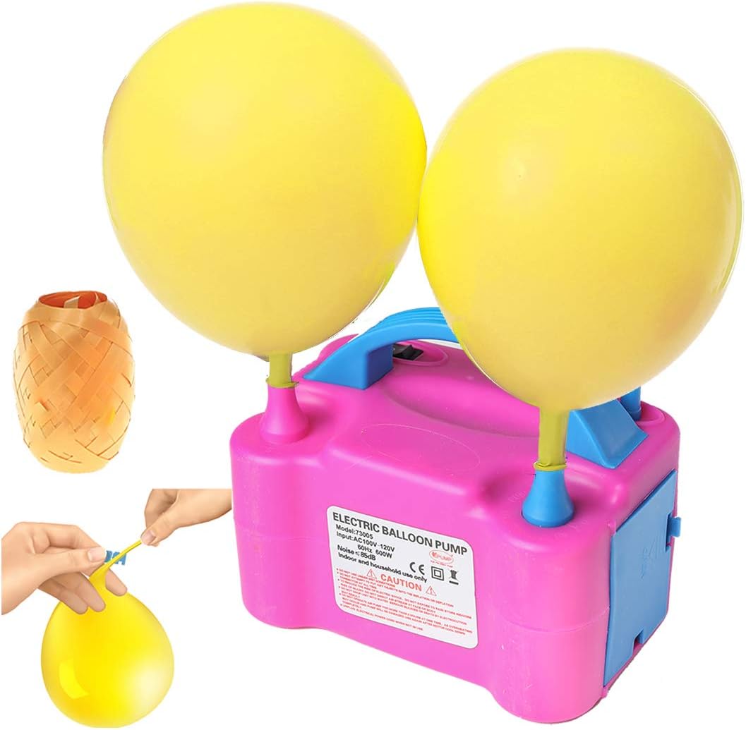 Dual Nozzles Balloon Pump Electric Fast Air Inflator Tank Blower with Balloon Ties and Ribbon for Massive Balloon Decoration