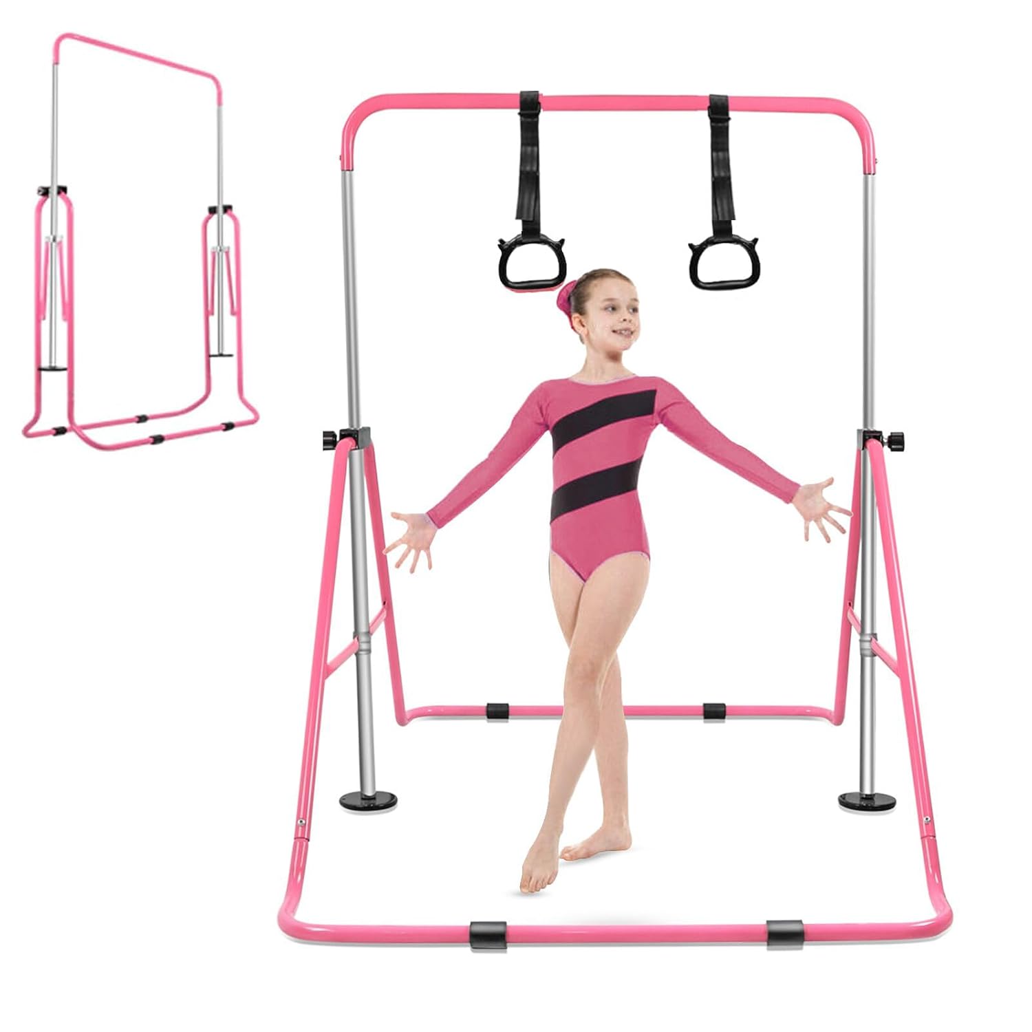 YEEGO DIRECT Gymnastics Bar with Rings, Folding Gymnastics Bar for Kids Ages 3-12, Expandable for Home Training Kids Gifts for Girls Boys