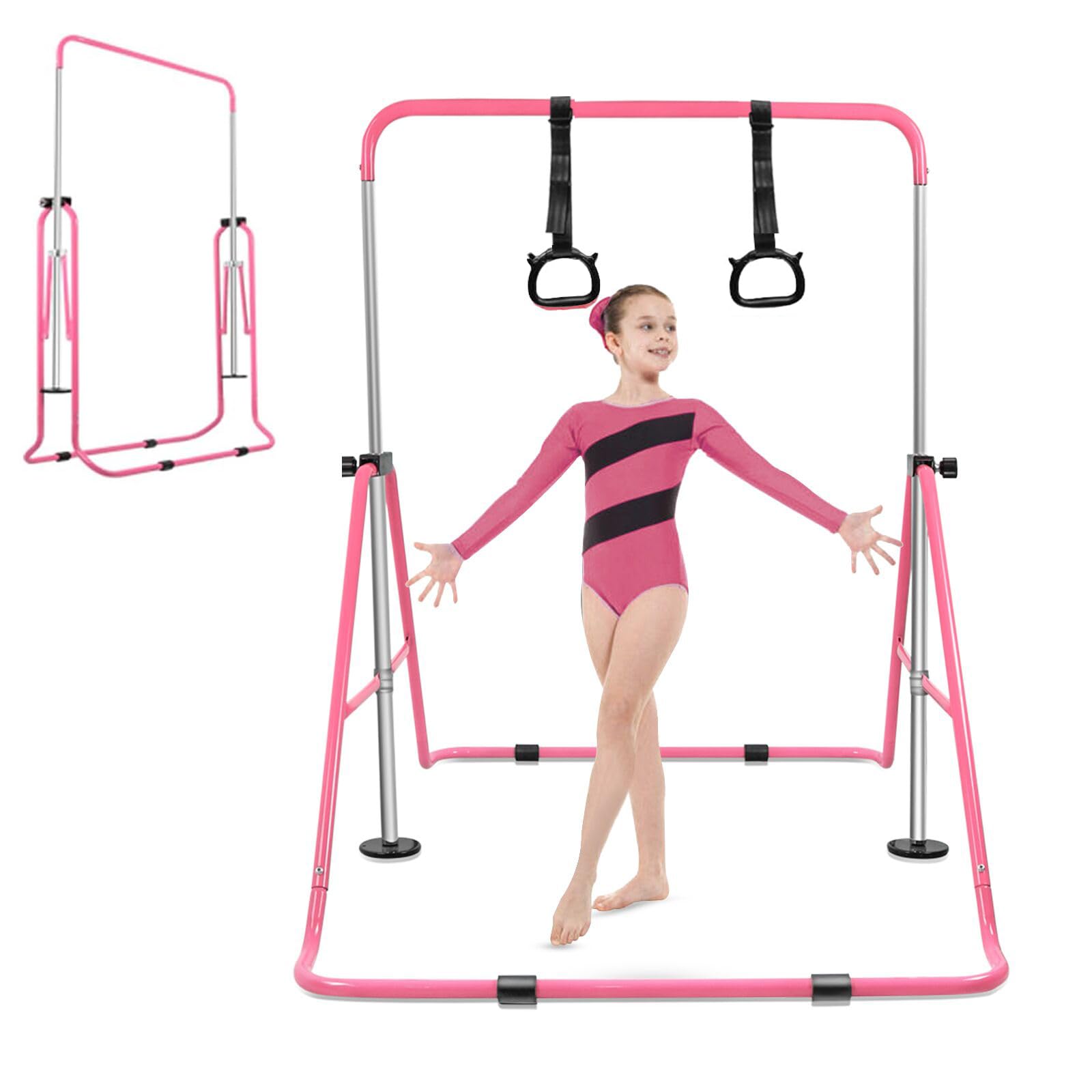 YEEGO DIRECT Gymnastics Bar with Rings, Folding Gymnastics Bar for Kids Ages 3-12, Expandable for Home Training Kids Gifts for Girls Boys