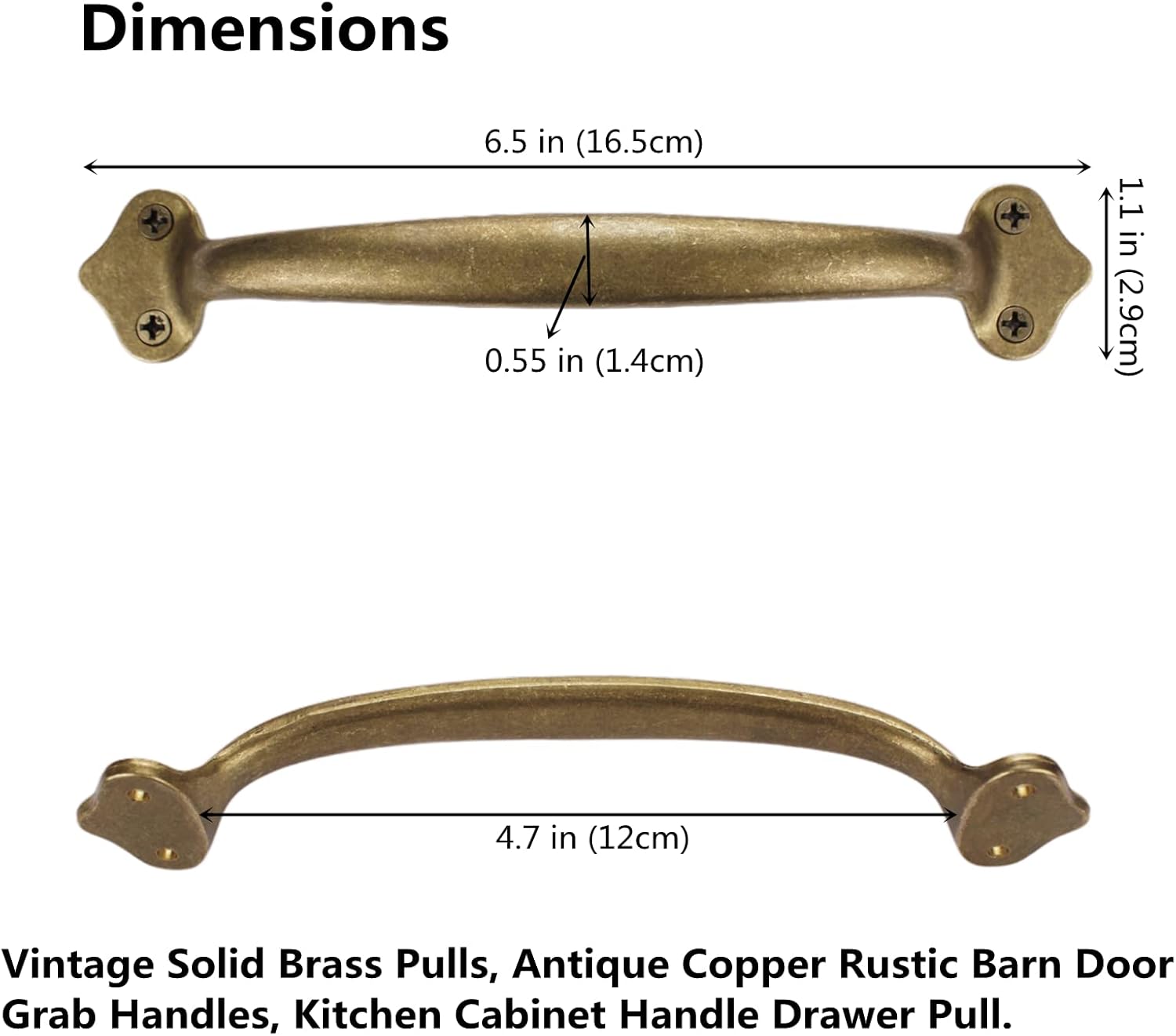 Vintage Solid Brass Pulls, Antique Copper|Rustic Barn Door Grab Handles|Kitchen Cabinet Hardware Drawer Handle Pull