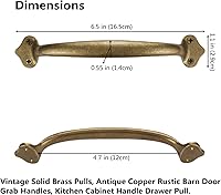 Vista 3 de Runningfish Vintage Solid Brass Pulls, Antique Copper Rustic Barn Door Grab Handles Kitchen Cabinet Hardware Drawer Handle Pull