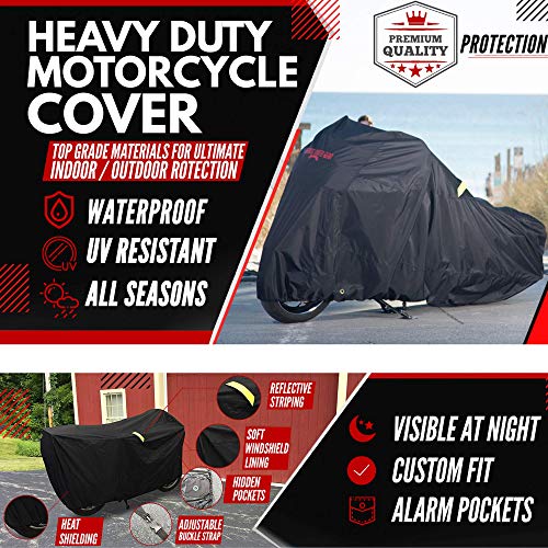 Badass Moto Ultimate Waterproof Motorcycle Cover - Outdoor Storage Motorcycle Covers For Harleys - Street Or Sport Bike. Taped Seams, Windshield Liner, Heat Shield, Vents, Reflective - Medium #TOP6
