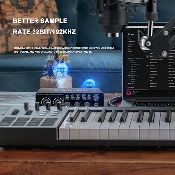 BOMGE U202 USB Audio Interface with Microphone Preamp XLR/TSR/TS 48V 32-bit/192kHz Resolution for Computer Recording Streaming Podcasting