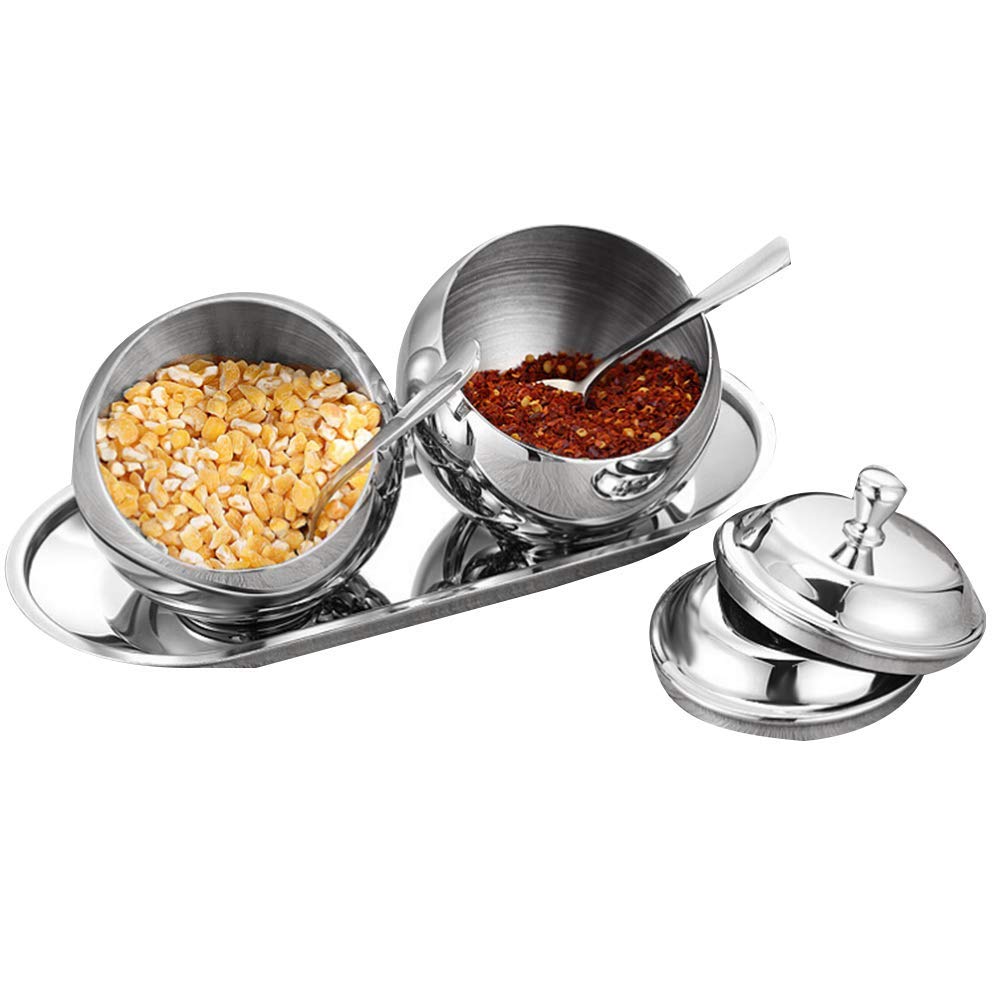 XINGYU Ensemble de sucrier de Cuisine avec Couvercle cuillère et Plateau pour thé et café Récipient de Stockage en Acier Inoxydable Pot à Condiments Pot à Bonbons Vintage