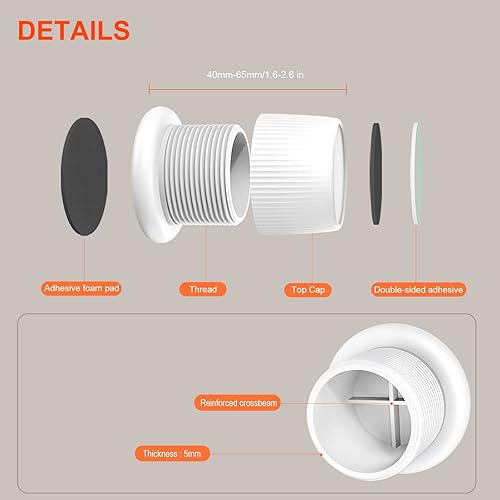 Miniatura 7 de Topes de cabecero, tapón de pared de cama de 1.6 a 2.6 pulgadas, herramienta antivibraciones ajustable, estabilizador de cama para muebles de pared
