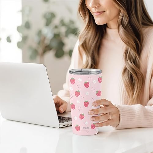Miniatura 7 de Vaso de fresa de 20 onzas, taza de viaje de acero inoxidable con tapa, taza de café aislada, regalos de fresa para mujeres, niñas, amigas, hermanas