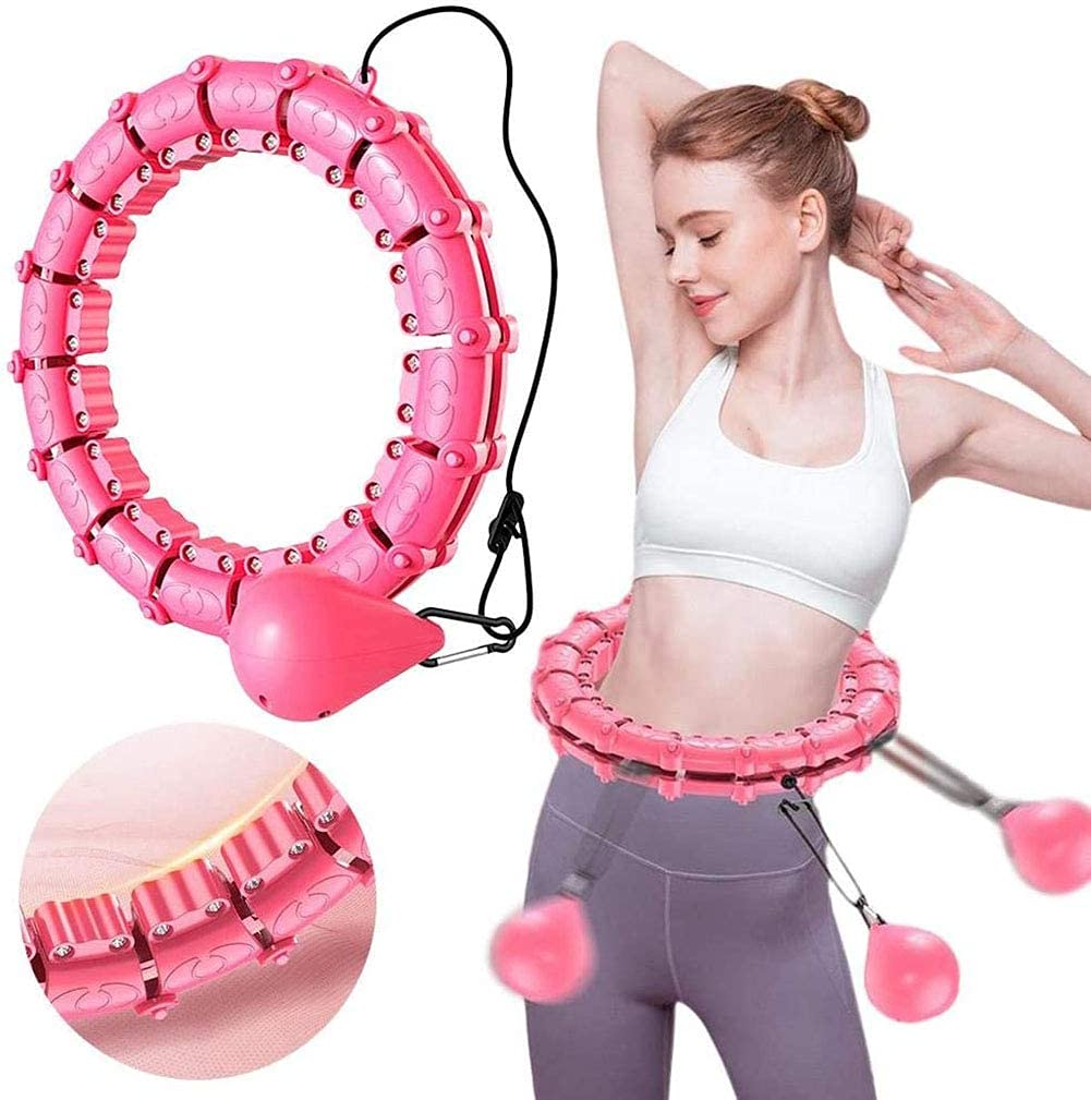 NEWBUFFER Smart Weighted Hula Hoop For Exercise，Hula Hoops For Adults Weight Loss Fitness，25 Detachable Knots Adjustable，Non-Falling Auto-Spinning Fitness Hoop