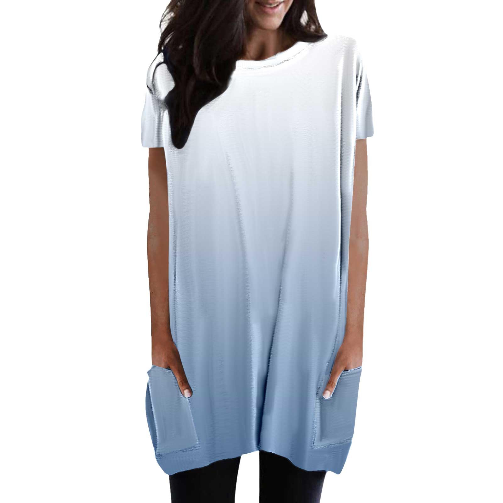 GenericBlouses for Women Crewneck T Shirts Summer Short Sleeve Shirts Comfy Tee Tunic Top Pockets Loose Fit Tops Plus Size Soft Tee Blouse Gradient Elegant Ladies Blouses Travel Beach Sweatshirts