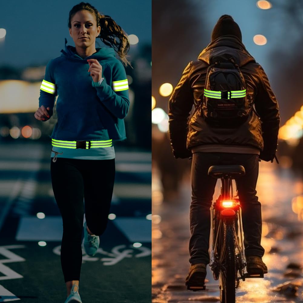 6-teiliges Set Reflektierende Armbänder & Gürtel – Verstellbar, Für Nachtläufe & Radfahren