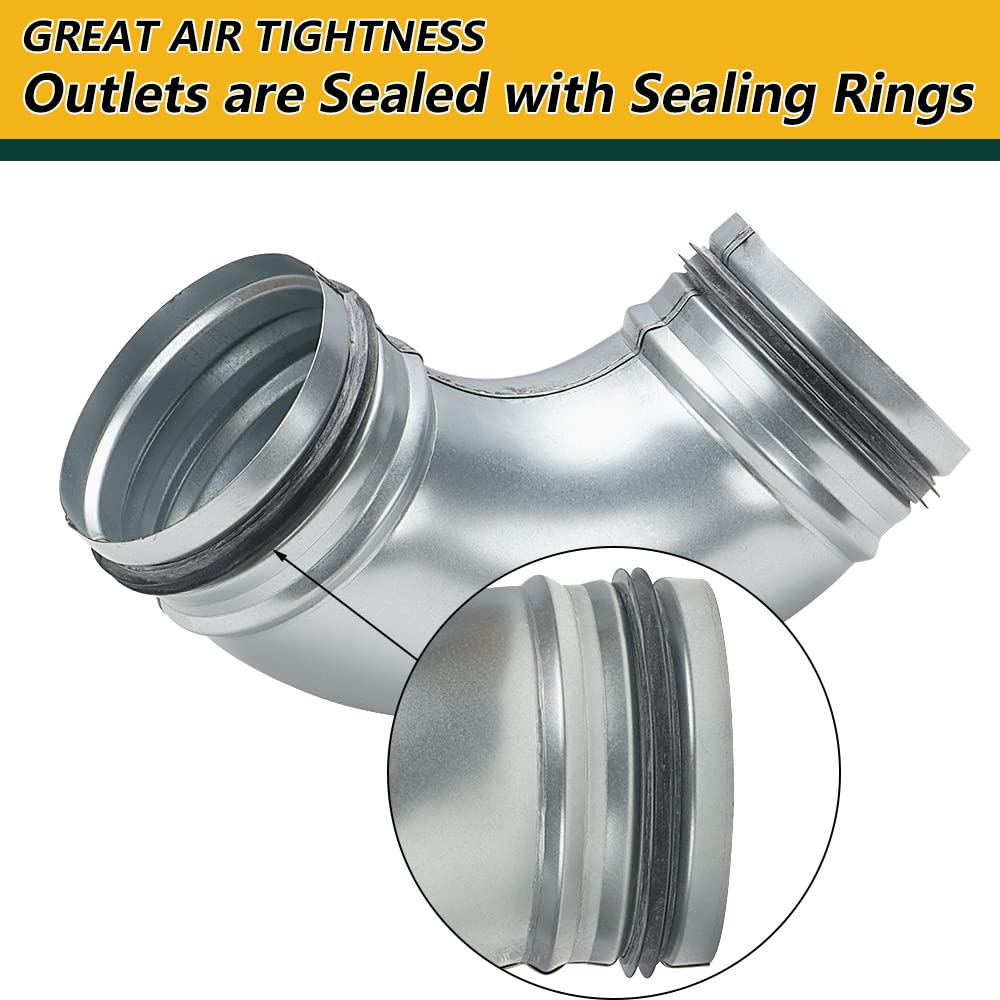 HVAC Duct Elbow 4 inch, A-KARCK 90 Degree Duct Connector with Rubber Sealing, Precision Welded Galvanized Steel Prevent Air Leakage