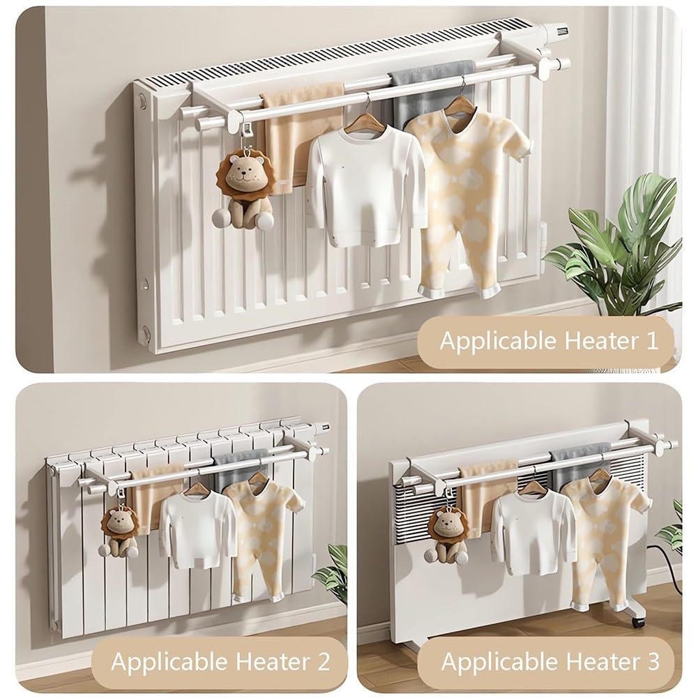 Handtuchhalter für Heizkörper 50cm längen zum Einhängen, Doppel Handtuchhalter für Kompaktheizkörper, Handtuchhalter für Heizung Ohne Bohren, Handtuchhalter Heizung Weiß Edelstahl (White, 70cm)