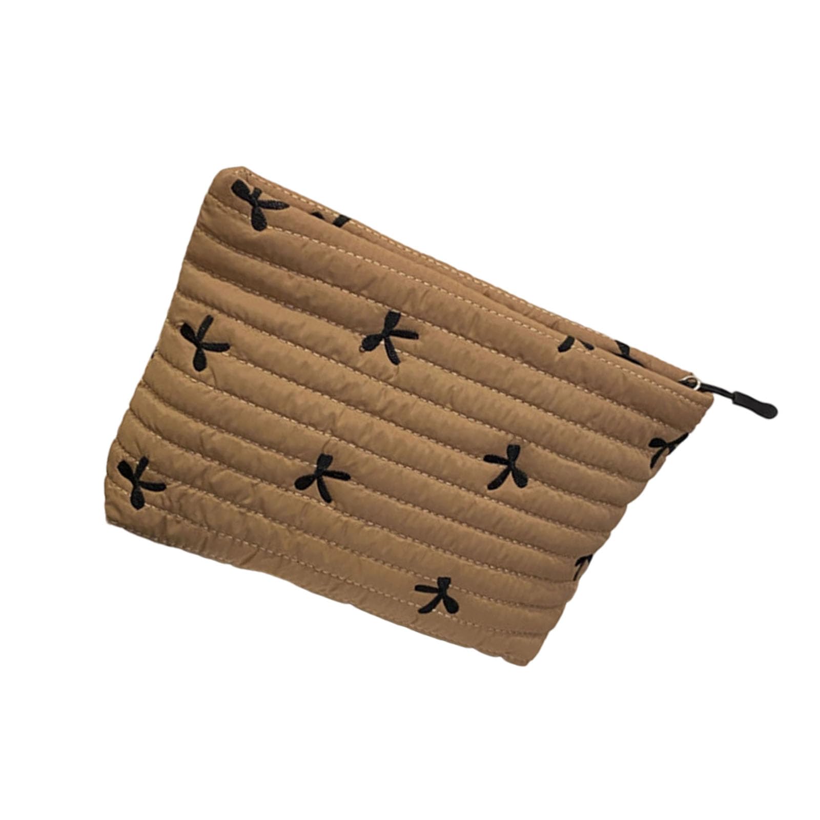 Buxuaaaa Premium Quilted Cosmetic Pouches Embroidered Bowknot Detailing Zippered Closure Skincare Travel Bag for Toiletries Storage Embroidery Bowknot Storage Bag