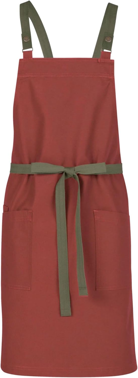 Chef Works Unisex Lockharte Bib Canvas Apron, Rust / Military Green Straps, One Size