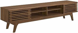 Modway Render 70-Inch Mid-Century Modern Walnut TV Stand - Low Profile Media Console for 78" TVs