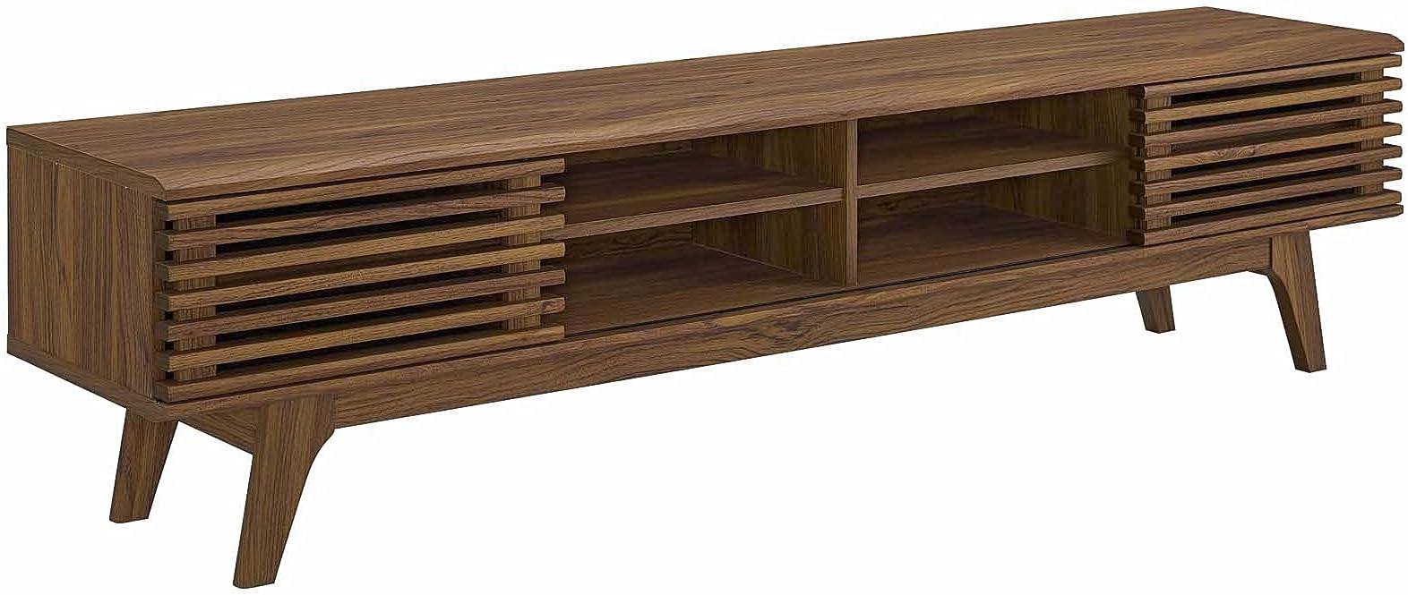 Modway Render 70" Mid-Century Modern Low Profile Media Console TV Stand, 70 Inch, Walnut Walnut