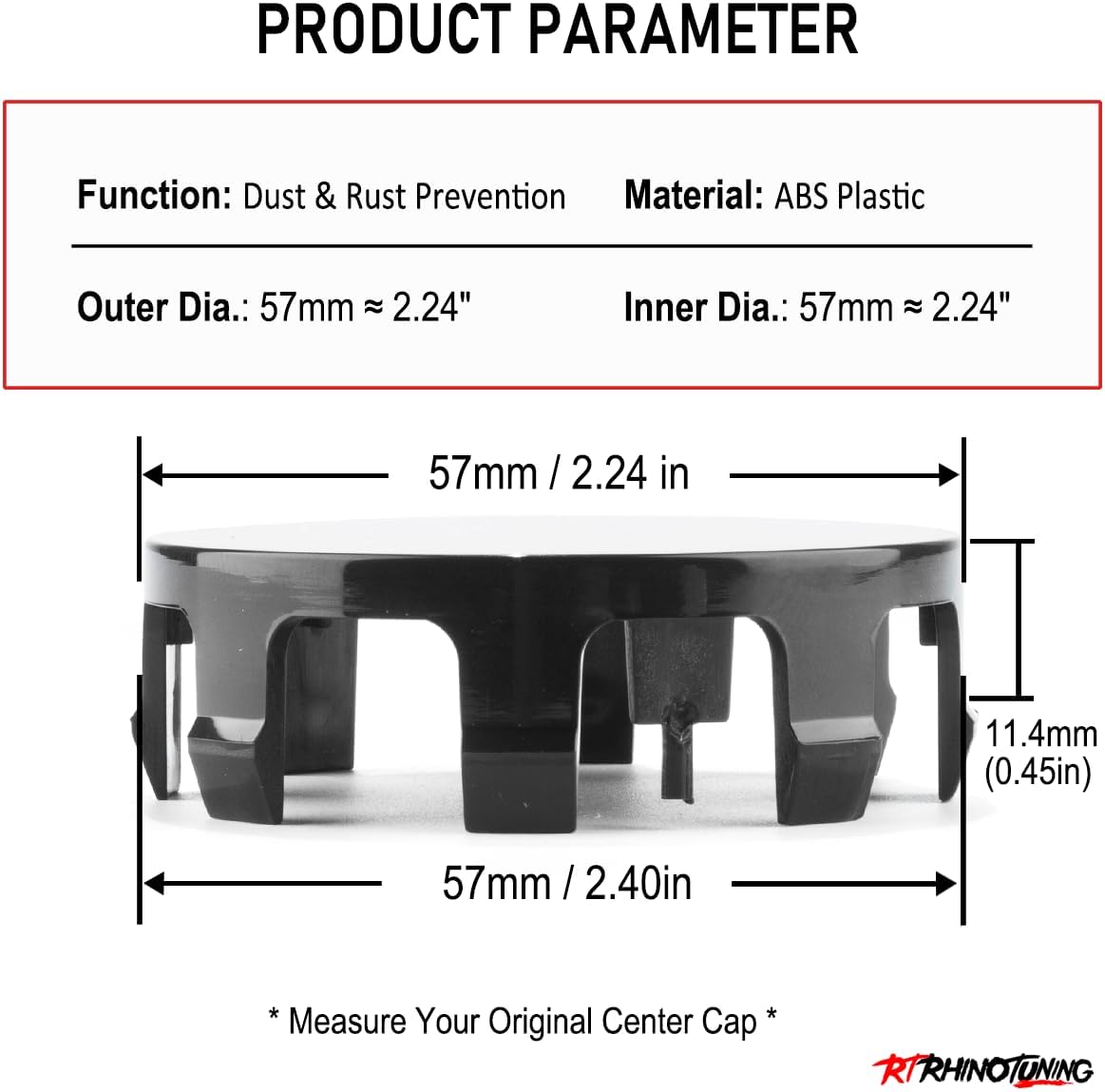 RTrhinoTuning 4 PCS 57mm Wheel Center Caps Compatible with Mark Series Wheel Rim, OD: 2.24"(57 mm) ID: 2.24"(57 mm) Black