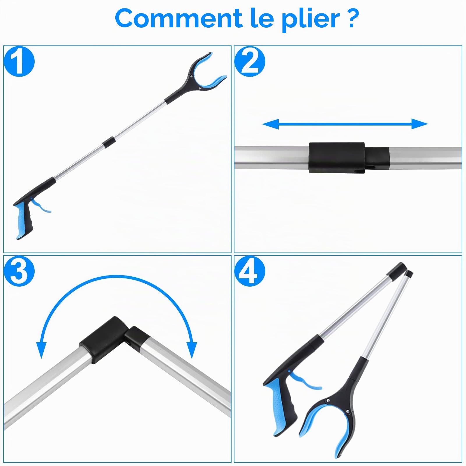 Lot de 2 Pince Ramasse Objet, 83cm Pince de Préhension, avec Embout magnétique et tête pivotante à 360°, 32.6 Zoll Aluminium Pliable Pince pour Ramasser sans se Baisser