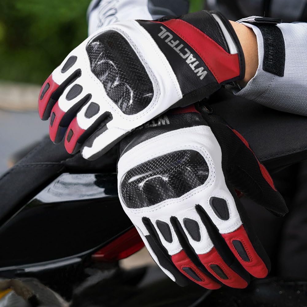 WTACTFUL Gants Moto en Cuir de chèvre avec Protection Carbone pour Femme et Homme - Gants complets tactiles pour Moto, Conduite et Motocross