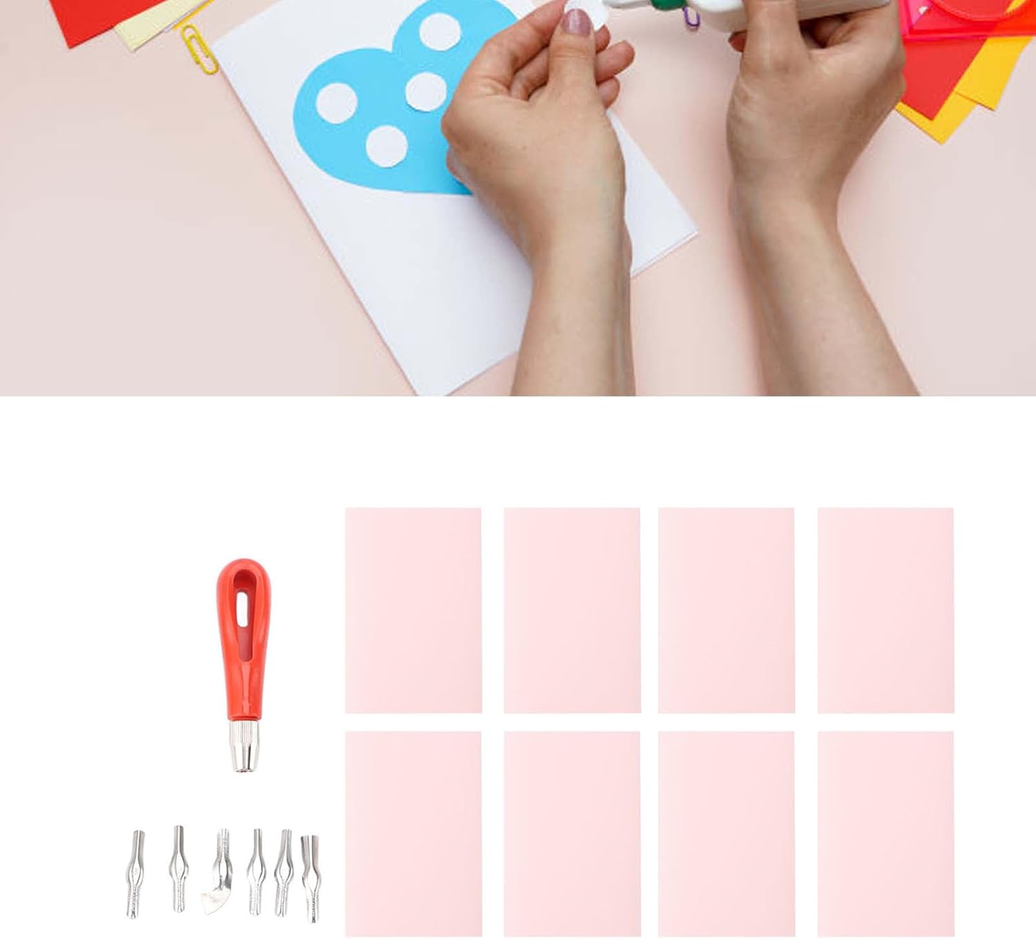Luqeeg Linoleum Carving Tools Kit, 8PCS Pink Rubber Blocks Versatile Linoleum Cutter Kit Linocut Carving Tools Easy Carve and Shape for Block Printing Printmaking Supplies