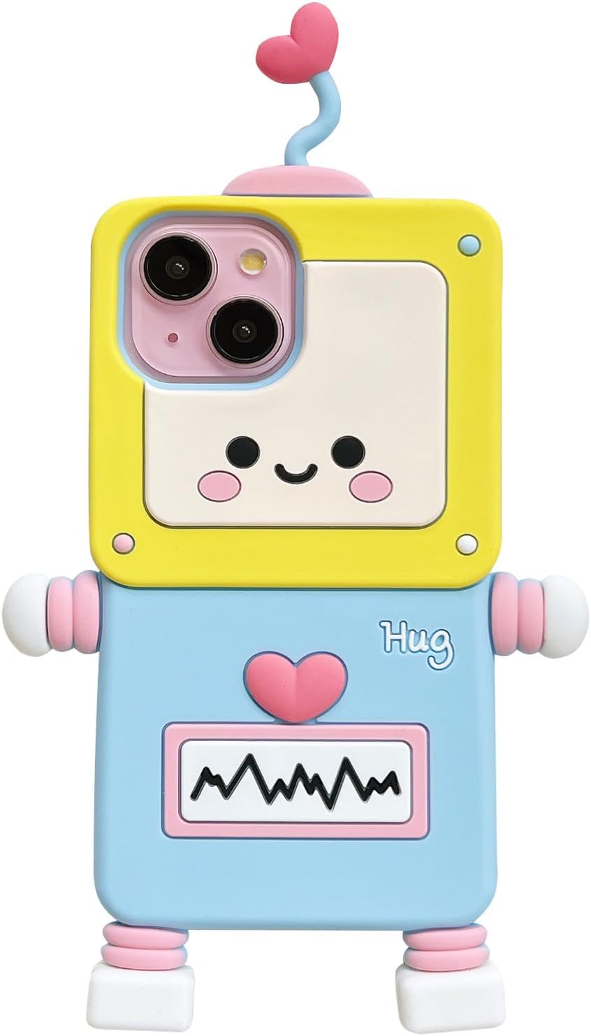 3D Cartoon case for iPhone 13 Pro Max, Funny Cute Robot Cool Kawaii Soft Silicone Case Women Girls Shockproof Protector Cover Compatible with iPhone 13 Pro Max
