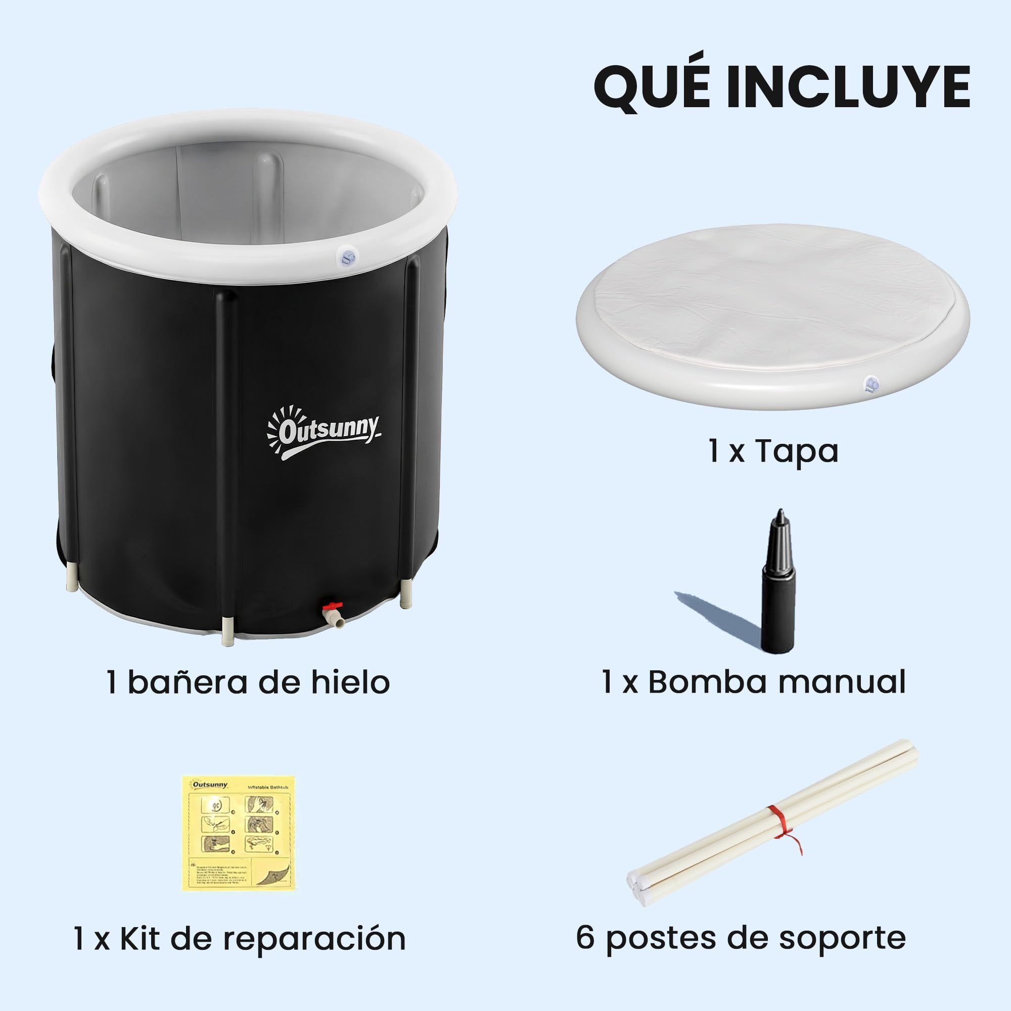Outsunny Bañera de Hielo, 280L, Bañera Hinchable Portátil para Recuperación de Atletas en Agua Fría, con Cubierta y Bomba, Barril de Hielo de Múltiples Capas, para Interior y Exterior, Ø78x71 cm
