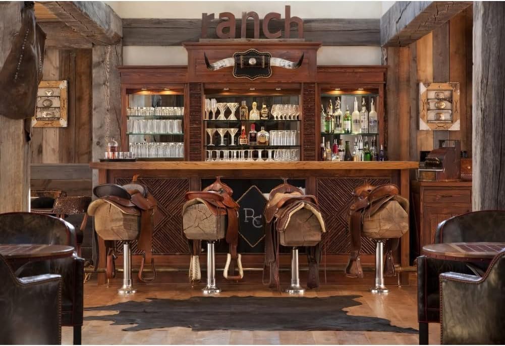 Renaiss 7x5ft Western Shabby Saloon Tavern Photography Backdrop Fabric Cowboy Wooden Counter Chairs Rustic Old Bar Interior Scene Photo Background