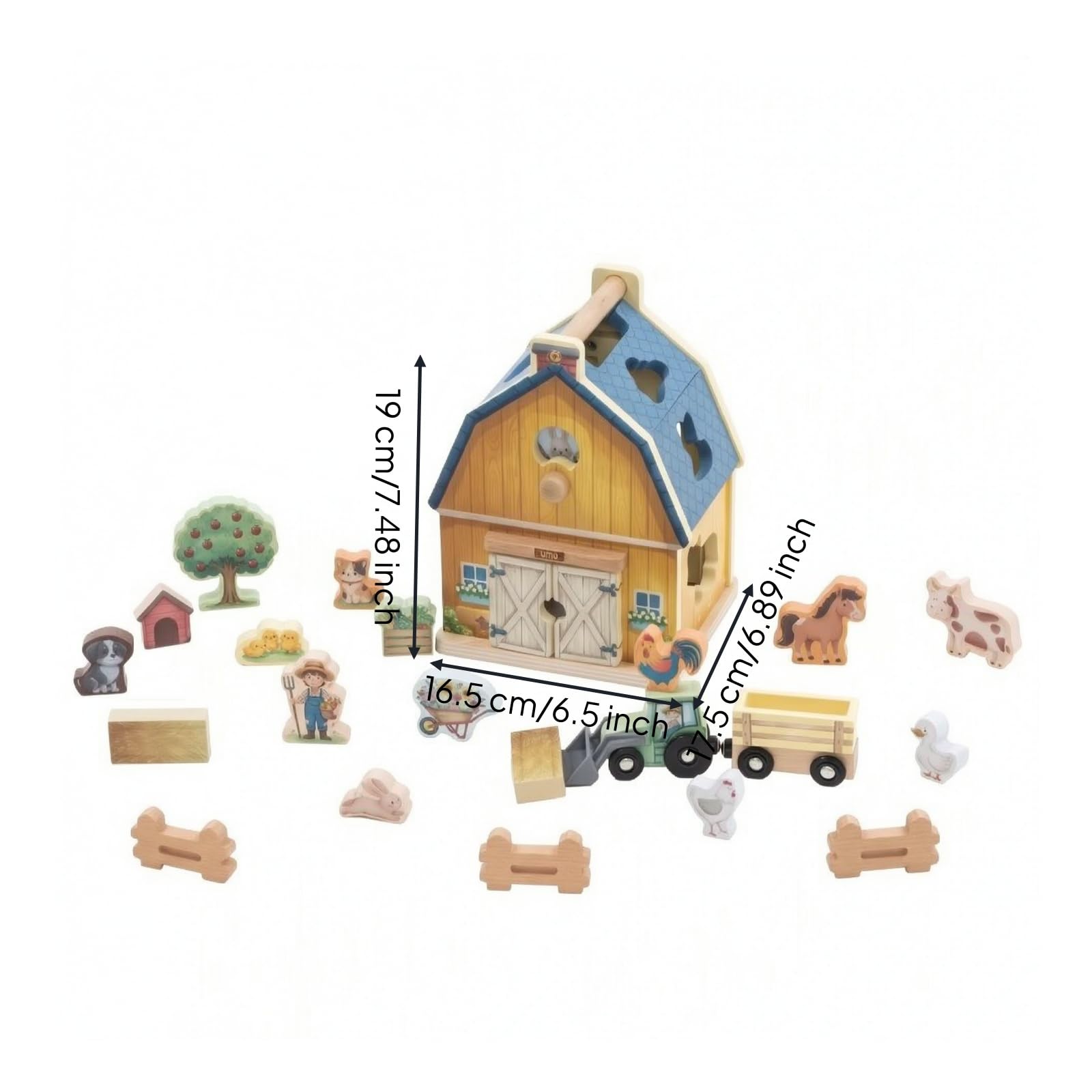 Milageto Casa delle Forme a Tema Fattoria Educativo Giocattolo di Abbinamento Forme con Maniglia Colorato Puzzle Child-Centered in Legno per Aula Scolastica