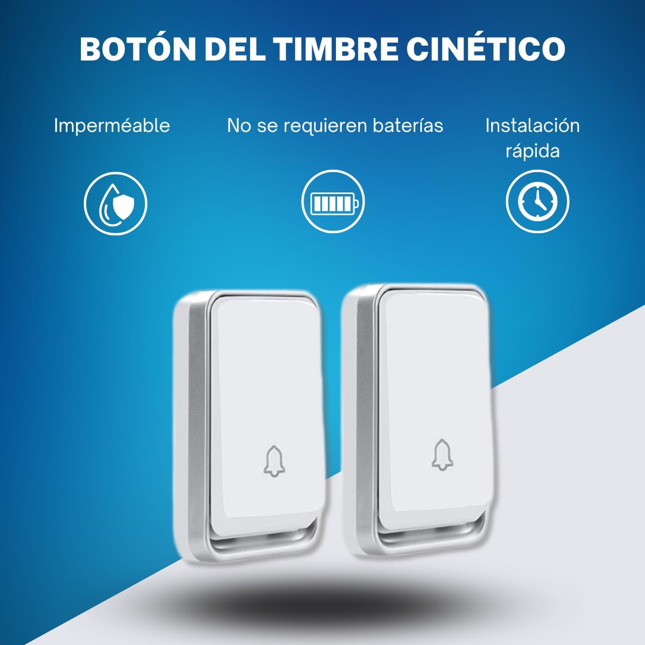 Timbre inalámbrico - 2 receptores y 2 pulsadores de timbre. Timbre exterior inalámbrico IP65 resistente al agua 100m, 4 niveles de volumen y 51 melodías. No requiere batería | No requiere pilas, alcance de 200 m, IP55, 51 melodías, 4 volúmenes, indicador
