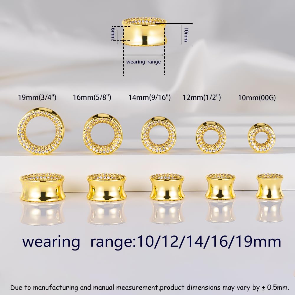 Vankula Ohr Tunnel Plugs 1 Paar Double Flared Flesh Ohrendehner Luxuriöser Weißzirkon für männer damen Ohrpiercing Dehnschmuck für Ohren 10mm bis 19mm