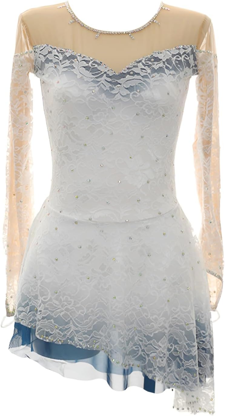 Ice Figure Skating Dress for Girls Women Long Sleeved Professional Ice Skating Practice Outfits for Holiday Show
