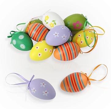 Festicy 12 Easter Eggs Decorations Edition 2025 Set I Plastic Easter Eggs I Decorations Indoor & Outdoor I 6 Colorful Designs for Decor & Table Decor