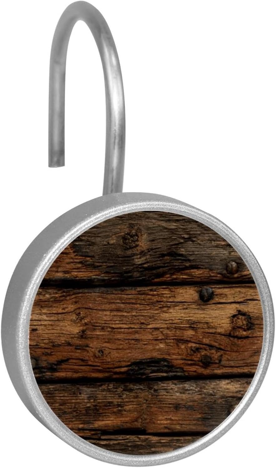 12PCS Vintage Brown Wood (5) Shower Curtain Hooks Metal Rust Resistant Decorative Shower Curtain Hooks Bathroom Decorations