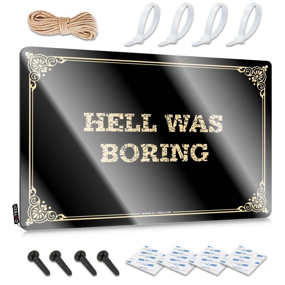 Tin Metal Decor Preppy Vintage Wall Art, Boys Bedroom Decor Retro Haves Tin Sign For Home Bar | 8x12 Inch Hell Was Boring Perfect For Tavern Decor(30X40CM)