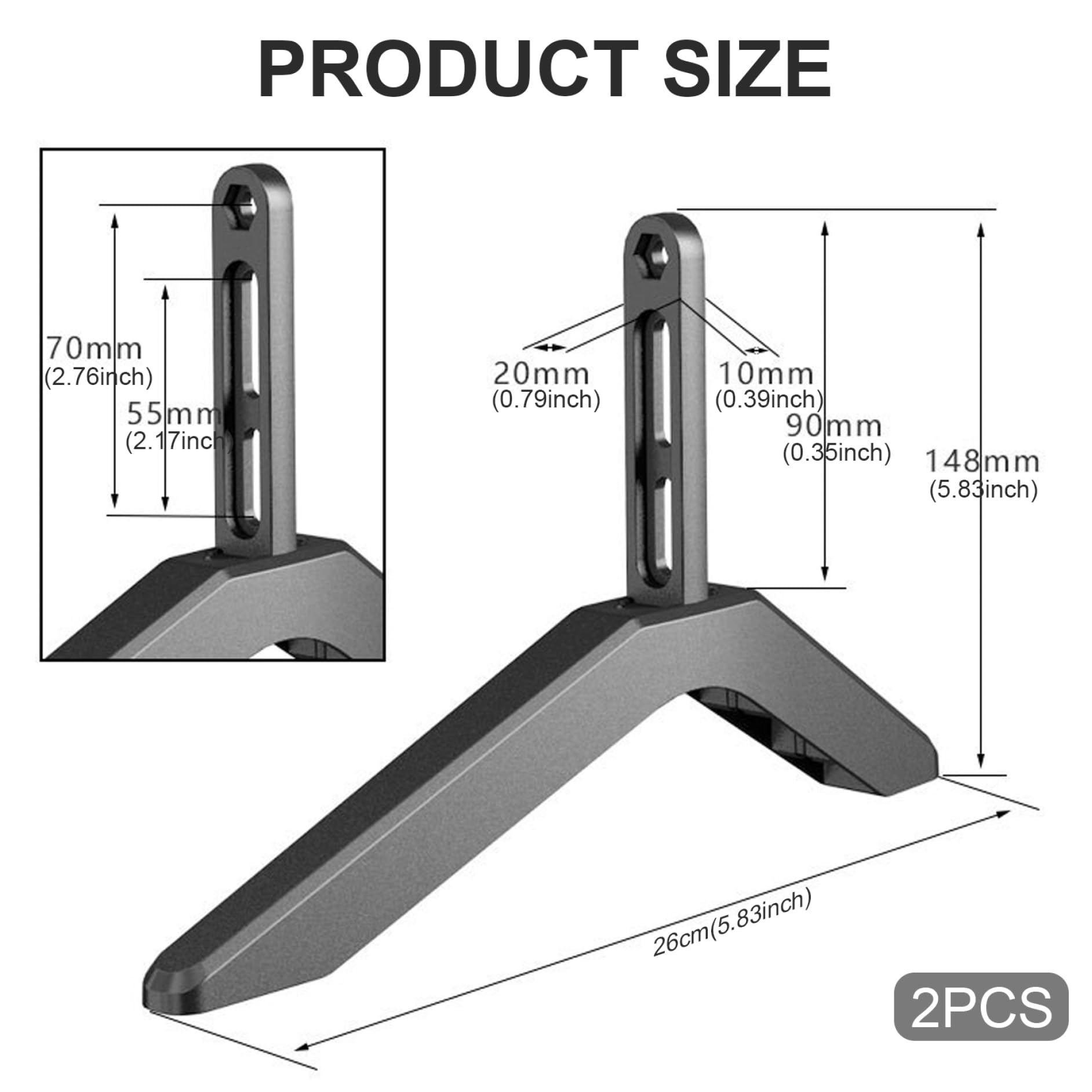 2 Pezzi Black TV Stand in Alluminio in Lega Universale Television Stand per 32-75 TV Pesante Stabile Stabile Accessori sostitutivi